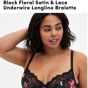 Torrid size 2 Black Floral Satin & Lace Underwire Longline Bralette